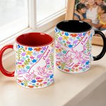 Taza personalizada de cerámica con nombres flores de colores y diseño de manos regalo de cumpleaños y Día de la Madre para mamá y abuela