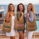 Personalised Multicolour Name Crochet Raffia Tote Bag Beach Vacation Bachelorette Party Birthday Gift for Her