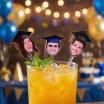 Personalized Graduation Cap Face Photo Acrylic Cocktail Stick Drink Stirrer with Year Graduation Party Gift for Friends Graduates