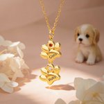 Personalized 1-12 Paw Print Birthstone Necklace Exquisite Jewellery with Engraved Names Anniversary Birthday Gift for Pet Owner Lover