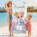 Personalized Mermaid Quick-Dry Oversized Beach Towel with Name Leisure Vacation Beach Party Birthday Gift for Girls Family