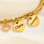 Pulsera personalizada de doble cadena con 1 a 6 colgantes en forma de corazón nombre y grabado regalo de cumpleaños para madre y abuela