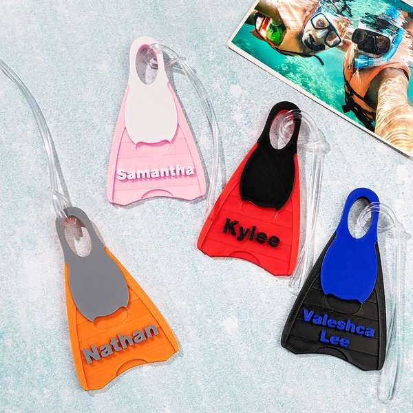 Personalised Multicolour 3D Printed Swim Fins Shape Backpack Bag Name Tag Sport Theme Accessories Birthday Team Gift for Swimmer Diving Lovers