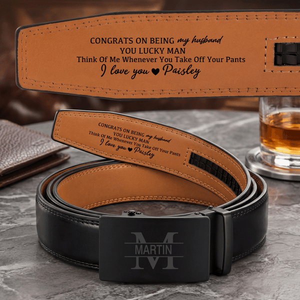Personalized Engraved Initial Name Men's Casual Buckle PU Leather Belt Anniversary Birthday Father's Day Gift for Father Husband