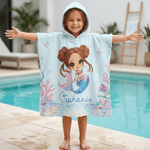 Personalized Mermaid Quick-Dry Hooded Beach Towel with Name Outdoor Activities Beach Party Birthday Gift for Girls Family