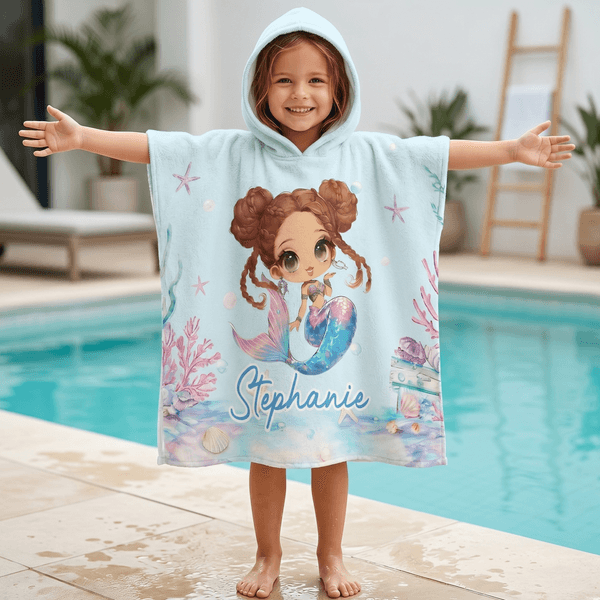 Asciugamano da spiaggia con cappuccio personalizzato Mermaid Quick-Dry con nome Attività all'aperto Festa in spiaggia Regalo di compleanno per ragazze Famiglia