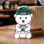 Personalizado lindo sombrero de punto Barista Oso Bolsa Etiqueta Llavero con Nombre Coffee Bar Cumpleaños Regalo para la familia amigo amante del café