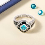 Personalized Square Birthstone Class Ring with Engraved Text and Zircons Graduation Anniversary Gift for Graduates