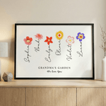 Poster personnalisé 1-12 Fleurs de naissance Peinture sans cadre avec noms et textes Décoration murale pour la chambre Fête des mères Cadeau d'anniversaire pour Maman Grand-mère