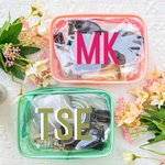 Personalizzato Multicolore Monogram Clear Makeup Bag Viaggio Essenziale Spiaggia Festa Regalo di compleanno per le donne Ragazze