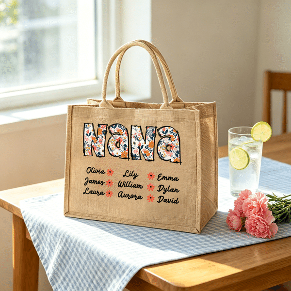 Personalized Bohemian Style Large Capacity Jute Tote Bag with Name Daily Use Mother's Day Birthday Gift for Mom Grandma Woman