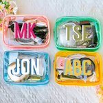 Personalizzato Multicolore Monogram Clear Makeup Bag Viaggio Essenziale Spiaggia Festa Regalo di compleanno per le donne Ragazze