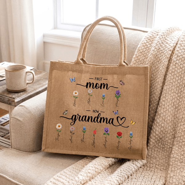 Sac en toile de jute avec nom Fête des mères Anniversaire Cadeau pour Mère Grand-mère