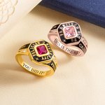 Personalized Square Birthstone Class Ring with Engraved Text and Zircons Graduation Anniversary Gift for Graduates