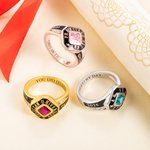 Personalized Square Birthstone Class Ring with Engraved Text and Zircons Graduation Anniversary Gift for Graduates