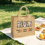 Personalized Bohemian Style Large Capacity Jute Tote Bag with Name Daily Use Mother's Day Birthday Gift for Mom Grandma Woman