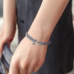 Personalized Photo Projection Braided Bracelet with Initial and Adjustable Drawstring Valentine's Day Birthday Anniversary Gift for Family Friends
