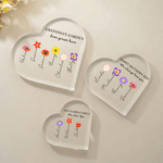 Personlig födelseblomma Akrylplatta i hjärtform med 1-12 namn Titel och text Rumsmöbler Mors dag-present till mamma mormor