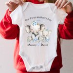 Personalized Floral Heart Elephant 100% Cotton T-shirt Baby Bodysuit with Name Our First Mother's Day Birthday Gift for Baby Mom