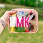 Personalizzato Multicolore Monogram Clear Makeup Bag Viaggio Essenziale Spiaggia Festa Regalo di compleanno per le donne Ragazze