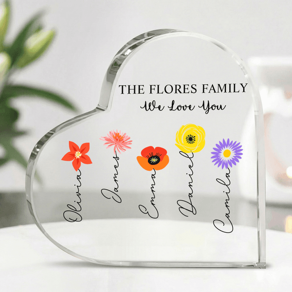 Placca acrilica personalizzata a forma di cuore con 1-12 nomi, titolo e testo Decorazione per la stanza Regalo per la festa della mamma per la nonna