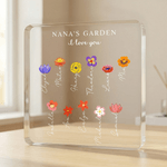 Plaque acrylique carrée avec 1-12 prénoms Fleurs de naissance personnalisées Fête des mères Cadeau d'anniversaire pour Maman Grand-mère