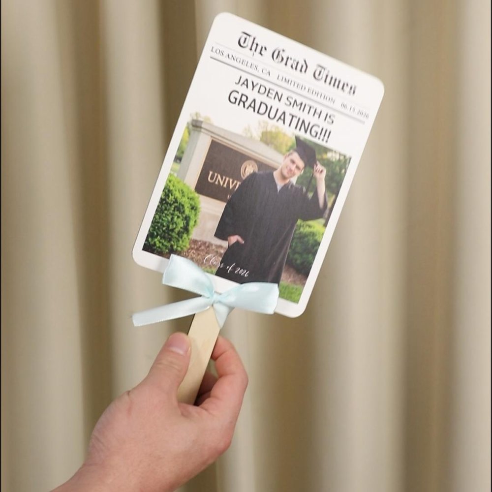 Personalized Newspaper Backdrop Ribbon Bow Photo Graduation Fans with Text Graduation Gift for Graduates 3