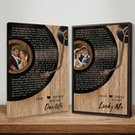 Toile personnalisée avec portrait - Design de disque vinyle avec paroles de chanson - Cadeau d'anniversaire de mariage pour couple et jeunes mariés