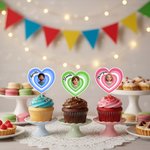 Spersonalizowane zdjęcie twarzy z kreskówki Wielowarstwowe gradientowe serce Cupcake Topper z imieniem Dekoracja tortu Planowanie przyjęcia urodzinowego Prezent dla przyjaciół rodziny