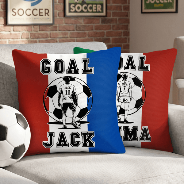 Personalized Soccer Player Silhouette Soft Throw Pillow Cover with Name and Number Daily Use Soccer Club Birthday Gift for Family Friend
