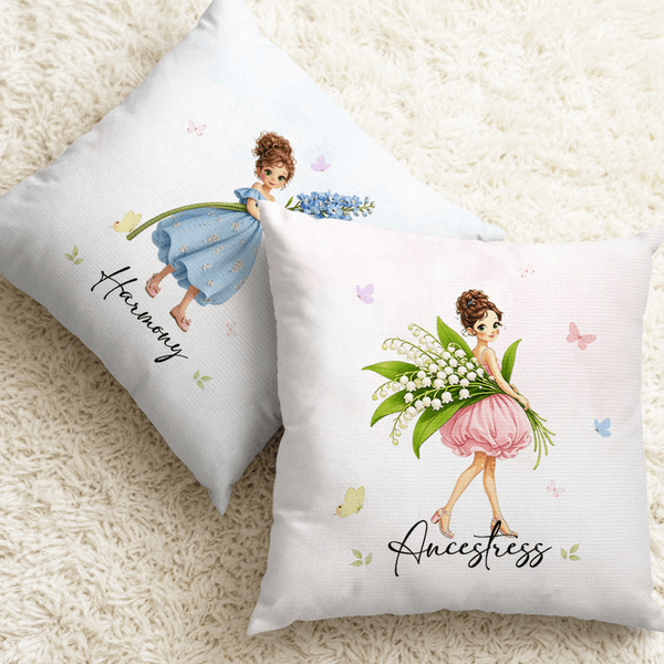 Personalised Elegant Birth Flower Girl Soft Throw Pillow Cover with Name Home Decor Mother's Day Birthday Gift for Woman