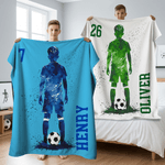Silueta de futbolista personalizada Manta suave con nombre y número Decoración del hogar Cumpleaños Uso diario Regalo para adolescentes Futbolistas