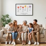 Personalised 1-12 Birth Flowers Poster Frameless Framed Painting with Names and Text Wall Room Decor Mother's Day Birthday Gift for Mom Grandma
