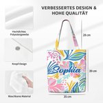 Personalisierte Canvas-Strandtasche mit tropische Blumenmuster und Namen | für Alltag und Reise | Geburtstag Geschenk für Frauen und Mädchen