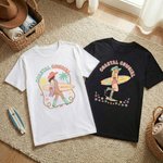 Personalized Multicolor Bohemian Style Surfboard Cowgirl 100% Cotton T-shirt with Name Beach Party Birthday Holiday Gift for Women Girls