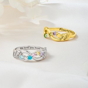 Personlig 1-6 familie fødselssteiner Infinity-ring med inngraverte navn Bursdagsjubileum Morsdagsgave til mor Kvinne