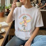 Personalized Multicolor Bohemian Style Surfboard Cowgirl 100% Cotton T-shirt with Name Beach Party Birthday Holiday Gift for Women Girls