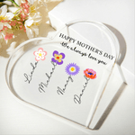 Personlig födelseblomma Akrylplatta i hjärtform med 1-12 namn Titel och text Rumsmöbler Mors dag-present till mamma mormor