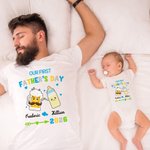 Orsetti personalizzati per il biberon La nostra prima festa del papà Set di magliette per neonati in cotone al 100% con nome Regalo per la festa del papà per il nuovo papà
