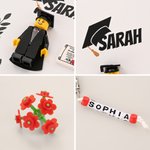 Mini Figure Joy for Your Big Day - Personalised 3D Pixel Block Style Graduate Card Keychain Set - Graduation Gift for Graduates Classmates