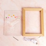 Personalised Watercolor Birth Flower Vase Acrylic LED Night Light with Names Text and Wooden Frame Mother's Day Birthday Gift for Mom Grandma