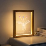 Personalised Watercolor Birth Flower Vase Acrylic LED Night Light with Names Text and Wooden Frame Mother's Day Birthday Gift for Mom Grandma