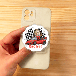 Personalized Cartoon Racing Elements Photo Acrylic Magnetic Phone Grip Stand Holder with Name Birthday Gift for F1 Fans Motorsports Enthusiasts