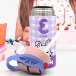 Bottiglia d'acqua personalizzata da 12 oz con nome e iniziali, con coniglio e gatto a quadri, regalo di compleanno per ragazzo e ragazza.