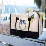 Personalised Toile De Jouy Style Initial Large Tote Bag Travel Accessories Mother's Day Birthday Gift for Mom Woman Girlfriend