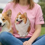 Personalized Faux Embroidery Pet Portrait T-shirt Sweatshirt with Text Birthday Anniversary Gift for Pet Lovers