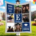 Spersonalizowany miękki koc z imieniem i tekstem Nine-Grid 6 Photos Graduation Cap Prezent na przyjęcie dla absolwentów