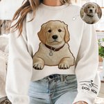 Personalized Faux Embroidery Pet Portrait T-shirt Sweatshirt with Text Birthday Anniversary Gift for Pet Lovers