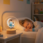 Personalized Star Moon Mom Kid Back View LED Round Night Light with Wooden Base and Name Mother's Day Birthday Gift for Mother Boy Girl