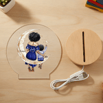 Personalized Star Moon Mom Kid Back View LED Round Night Light with Wooden Base and Name Mother's Day Birthday Gift for Mother Boy Girl